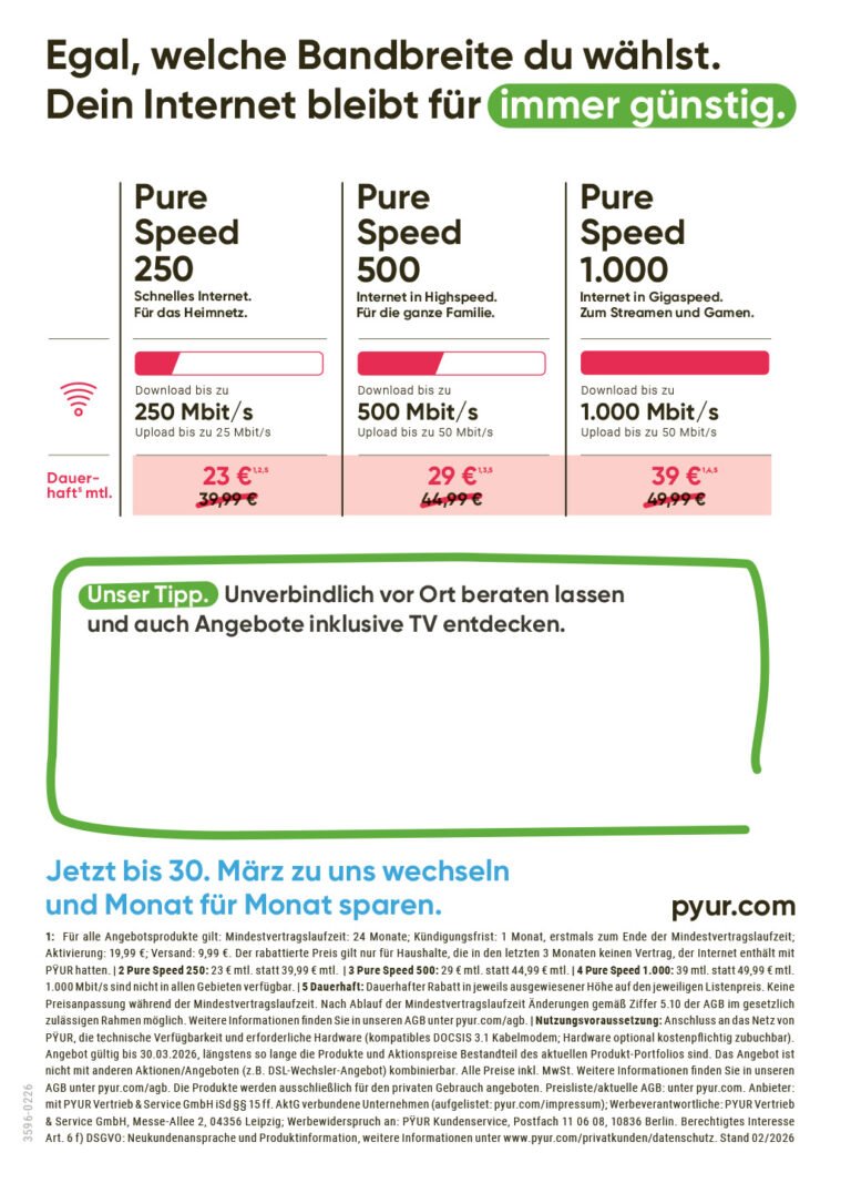 PYUR Angebot - Internet dauerhaft günstig